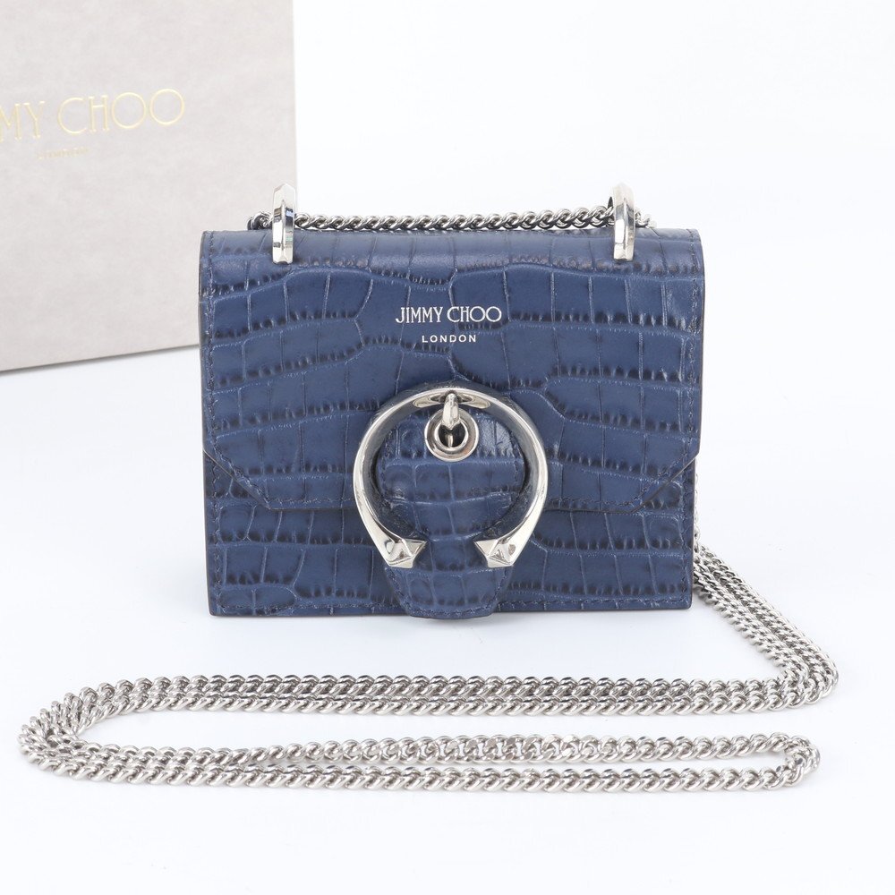 ■1円■新品同様■ジミーチュウ■クロコダイル 型押し ミニパリス レザー 2WAY ショルダーバッグ 斜め掛け ハンド レディース WIR EF7-8拍卖