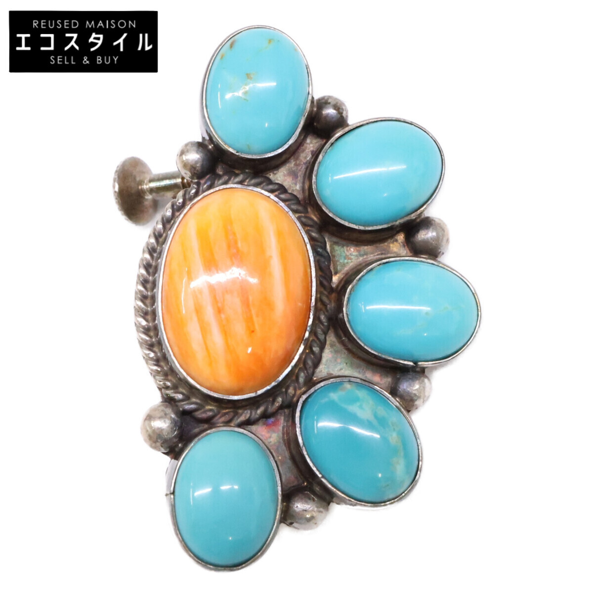 NAVAJO STERLING ナバホ スターリング Eula Wiley STERLING クラスター ターコイズ 片耳 シングル イヤリング拍卖