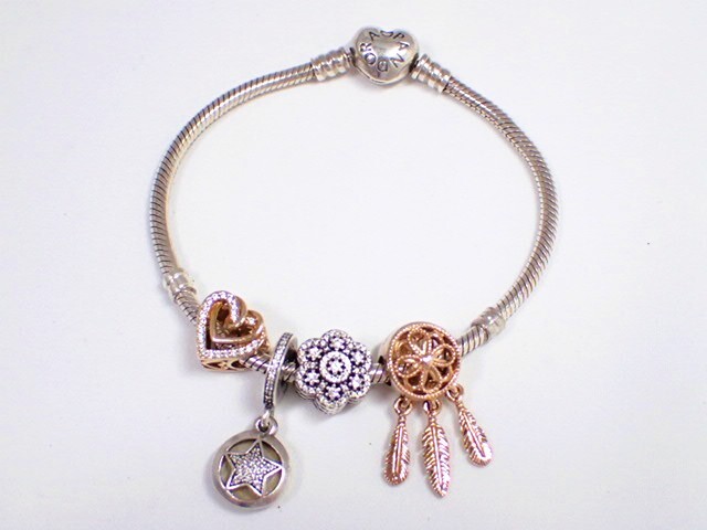 41020/NT◆ PANDORA パンドラ シルバー ALE S925 MET シルバー ブレスレット ドリームキャッチャー フローラル スター ハート チャーム拍卖