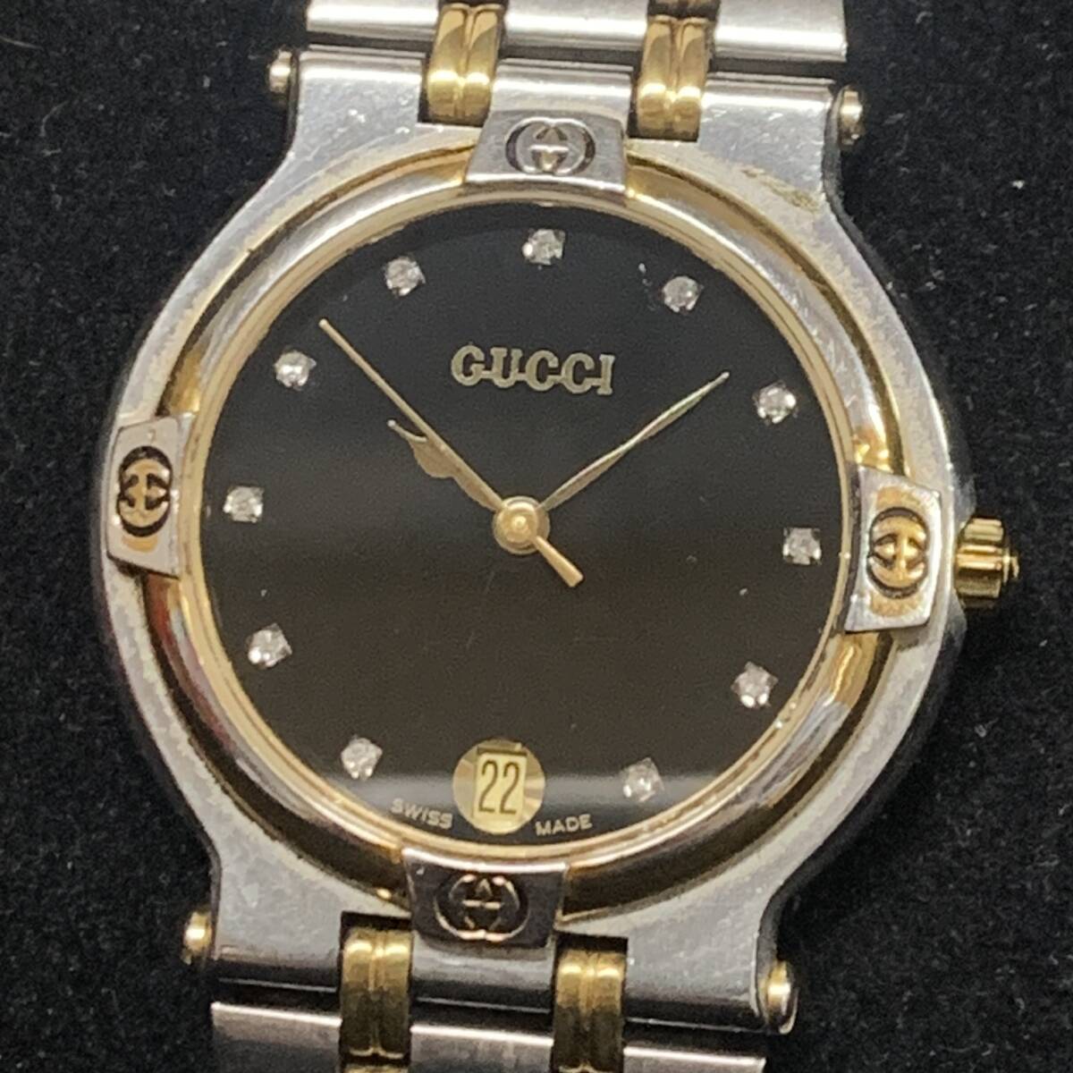 1円~ 6TA31930526 GUCCI グッチ ブラック文字盤 デイト 9000M QZ クォーツ メンズ 腕時計 純正ベルト 動作未確認 現状品拍卖