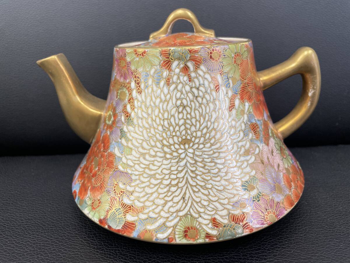 1円〜♪ 激レア!希少 薩摩焼 祥山作 極上花詰 花尽 金彩 金襴 豪華絢爛 花尽 紅葉 色絵 ティーポット 急須拍卖