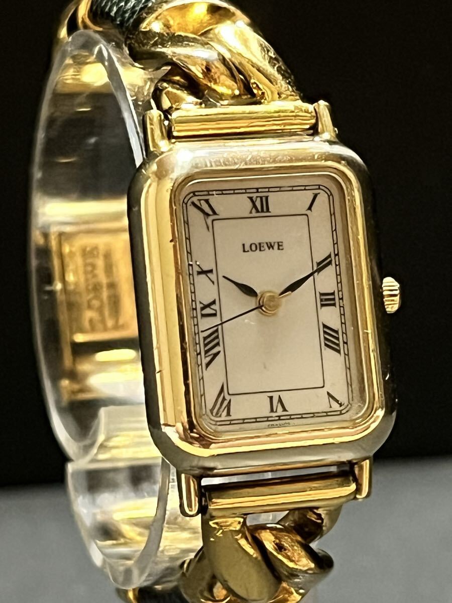 ★超美品!LOEWE 1円スタートロエベ スクエア GP×SS レディース腕時計 動作良好 ゴールド 保存袋付き ブレスウォッチ拍卖