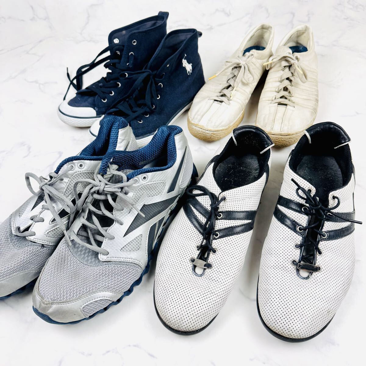 4足セット ジャンク ヴェルサーチ VERSACE リーボック Reebok ケースイス K-SWISS ラルフローレン POLO Ralph Lauren まとめ スニーカー 靴拍卖
