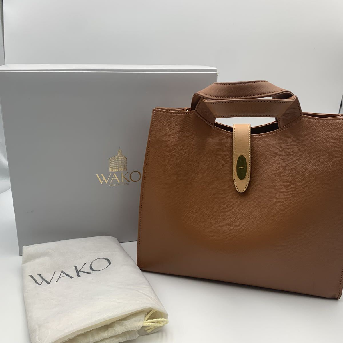 WAKO 銀座和光 シボ革 トートバッグ 2WAY ハンドバッグ ブラウン拍卖
