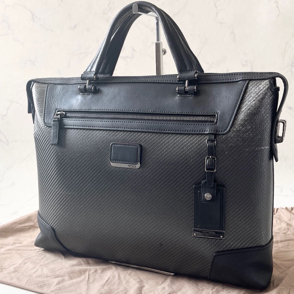【1円〜】TUMI トゥミ インディアナポリス スリム ブリーフケース ビジネスバッグ ソフトカーボンファイバー レザー グレー ブラック A4可拍卖