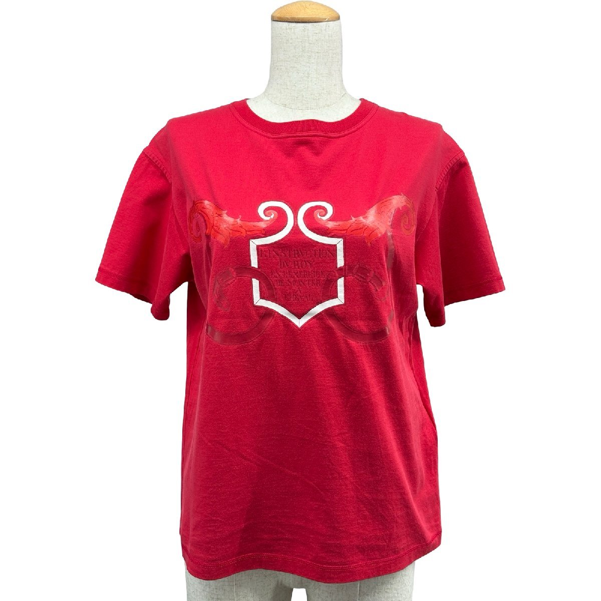 エルメス HERMES プリントTシャツ レッド コットン 半袖Tシャツ レディース 中古拍卖