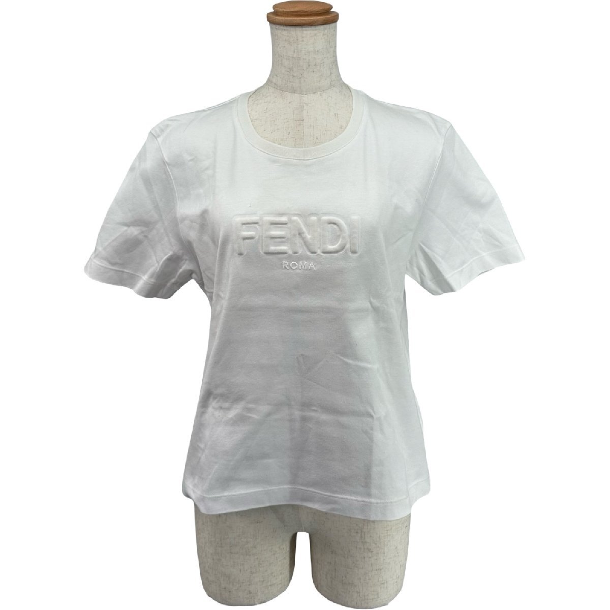 フェンディ FENDI ロゴエンボス半袖Tシャツ FS7389 ホワイト コットン 半袖Tシャツ レディース 中古拍卖