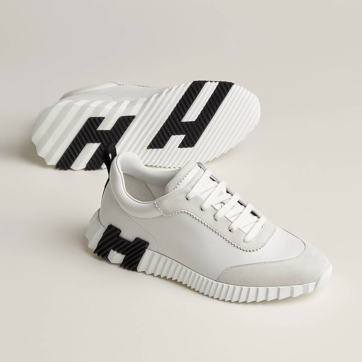 エルメス バウンシング カーフ×スエード ホワイトスペシャル 白×白 40 付属品完備 HERMES 国内正規美品 スニーカー 靴 定価18万円拍卖