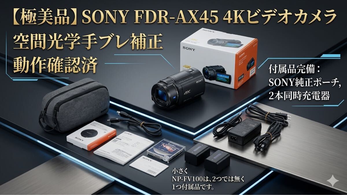 【極美品】SONY FDR-AX45 ブラック 4Kビデオカメラ 空間光学手ブレ補正 動作確認済 付属品完備 拍卖
