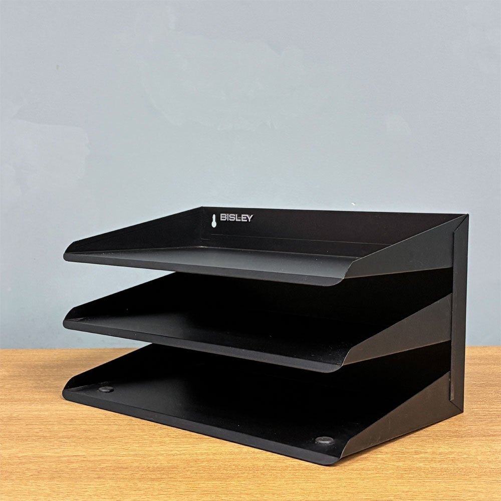 ◎ ビスレー BISLEY 3段 レターラック ブラック 書類棚 A4サイズ 横型 W38.5cm 壁掛け可 デスクアクセサリー 英国拍卖