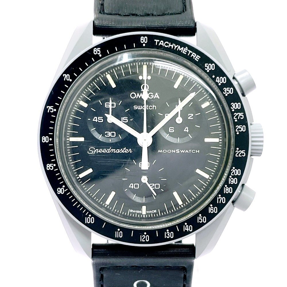 【1円スタート】【箱付き】OMEGA×Swatch オメガ×スウォッチ S033M100 Mission to the Moon ブラック文字盤 クオーツ メンズ腕時計 637380拍卖