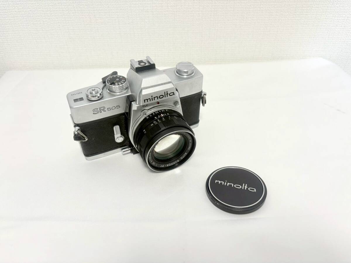 FM773*0.5 MINOLTA ミノルタ フィルムカメラ SR505 MINOLTA LENS AUTO ROKKOR-PF 1:1.8 f=55mm レンズキャップ付き拍卖