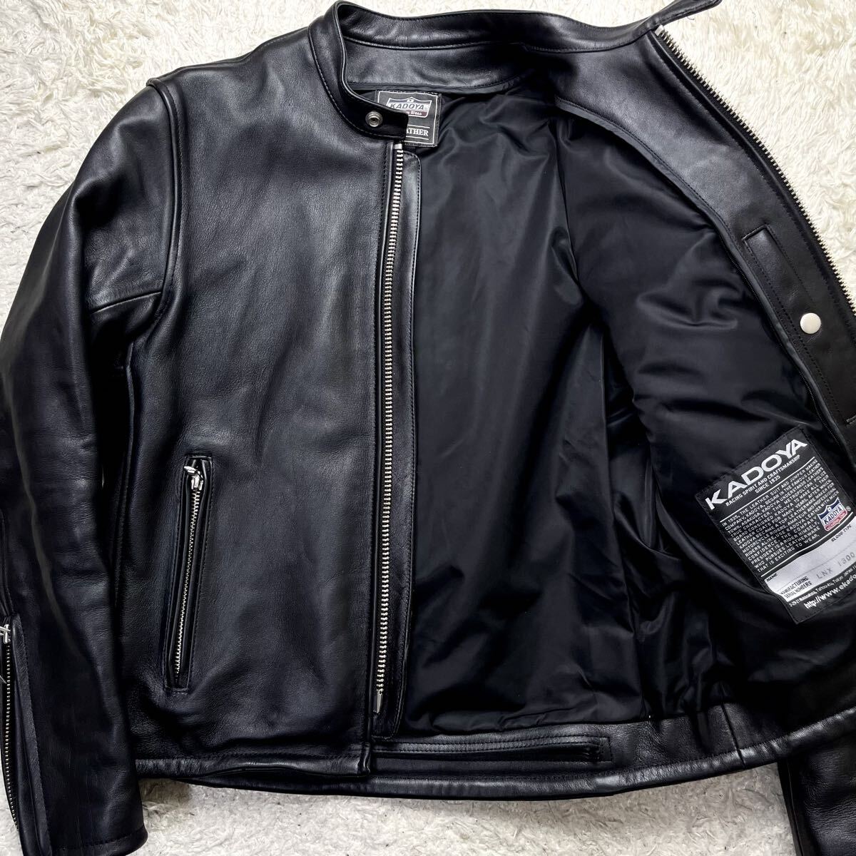 ●未使用級/2way/Lサイズ/背面プロテクター付き KADOYA カドヤ シングル ライダースジャケット レザージャケット 黒 ブラック バイクウェア拍卖