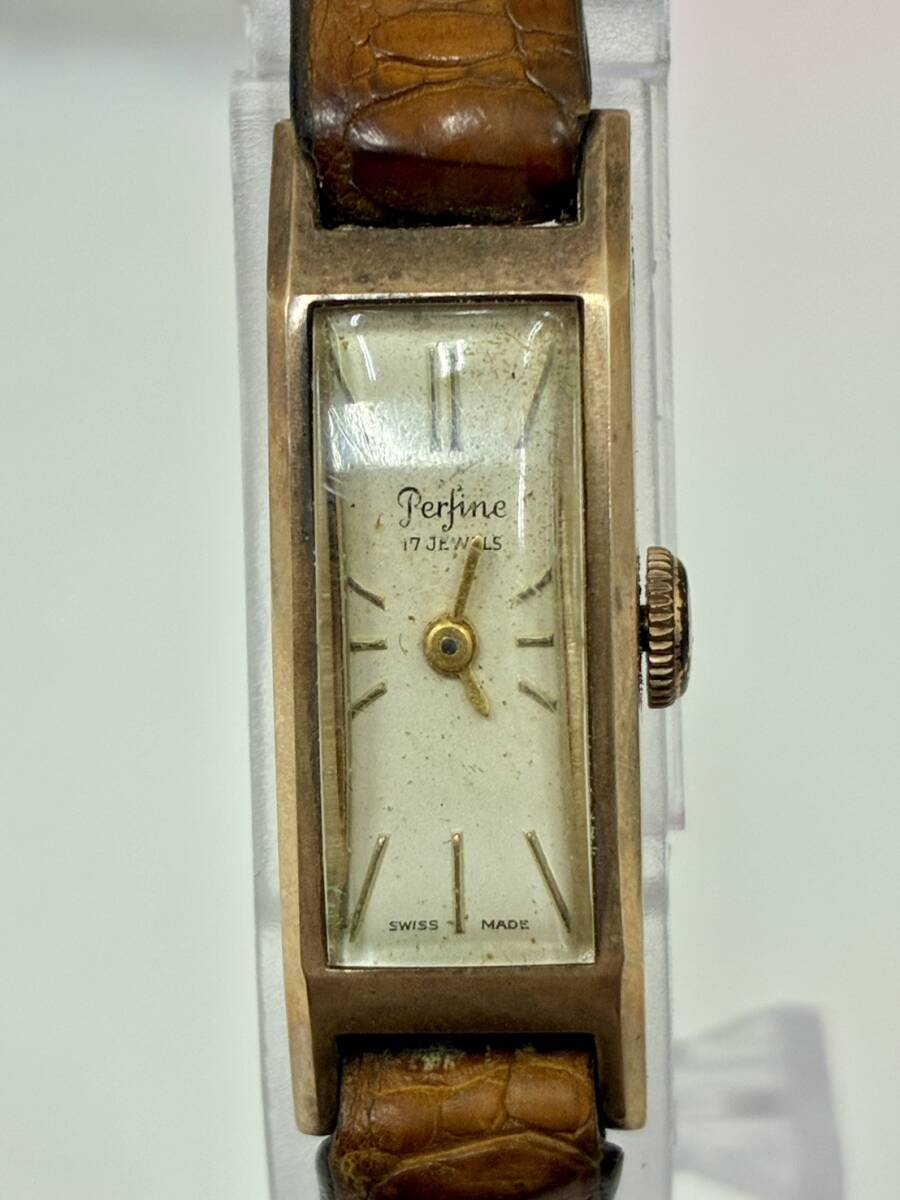 【 1円スタート 】 K18金無垢 18K 0.750 Perfine 17JEWELS スイス製 手巻き 腕時計 不動 9.2g レディース拍卖