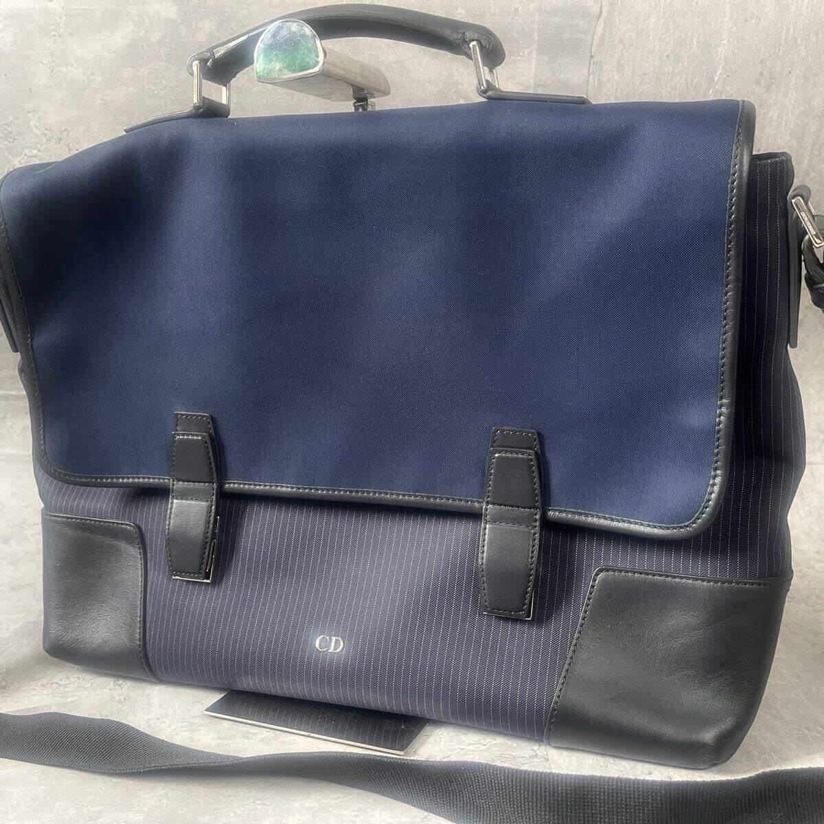 【美品】DIOR HOMME ディオールオム ビジネスバッグ ブリーフケース ショルダーバッグ 2way ネイビー A4 メンズ 斜め掛け拍卖