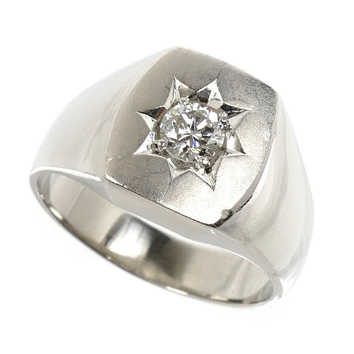Pt900プラチナ 印台 リング・指輪 ダイヤモンド0.35ct 20号 14.3g メンズ 中古拍卖