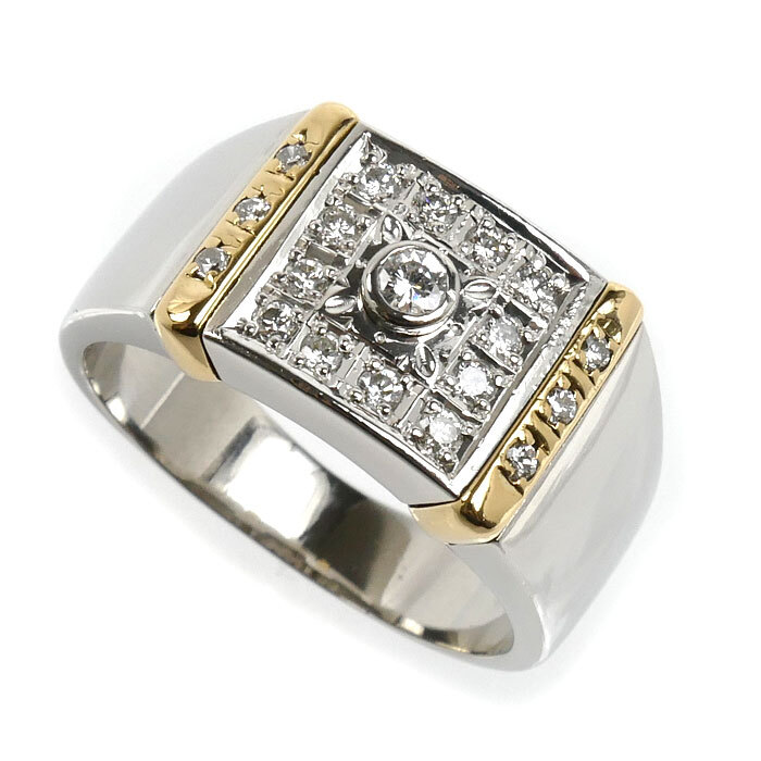 Pt900/K18YG リング・指輪 ダイヤモンド0.08ct 20.5号 15.0g メンズ 中古 美品拍卖