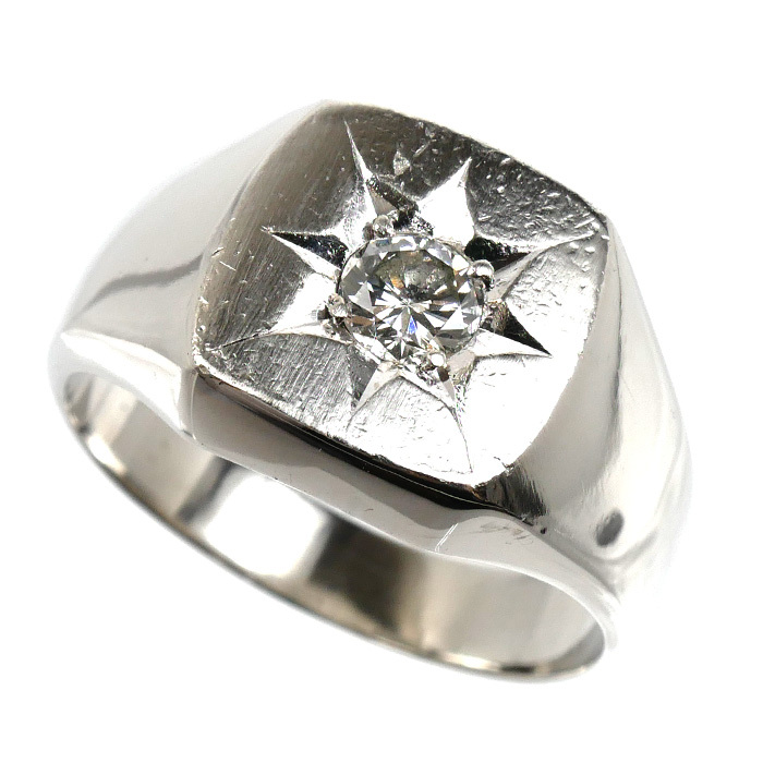 Pt900プラチナ 印台 リング・指輪 ダイヤモンド0.33ct 20号 18.2g メンズ 中古拍卖