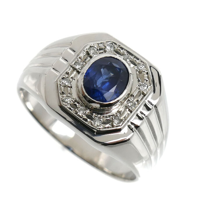 Pt900プラチナ リング・指輪 サファイア1.41ct ダイヤモンド0.08ct 22.5号 15.1g メンズ 中古 美品拍卖
