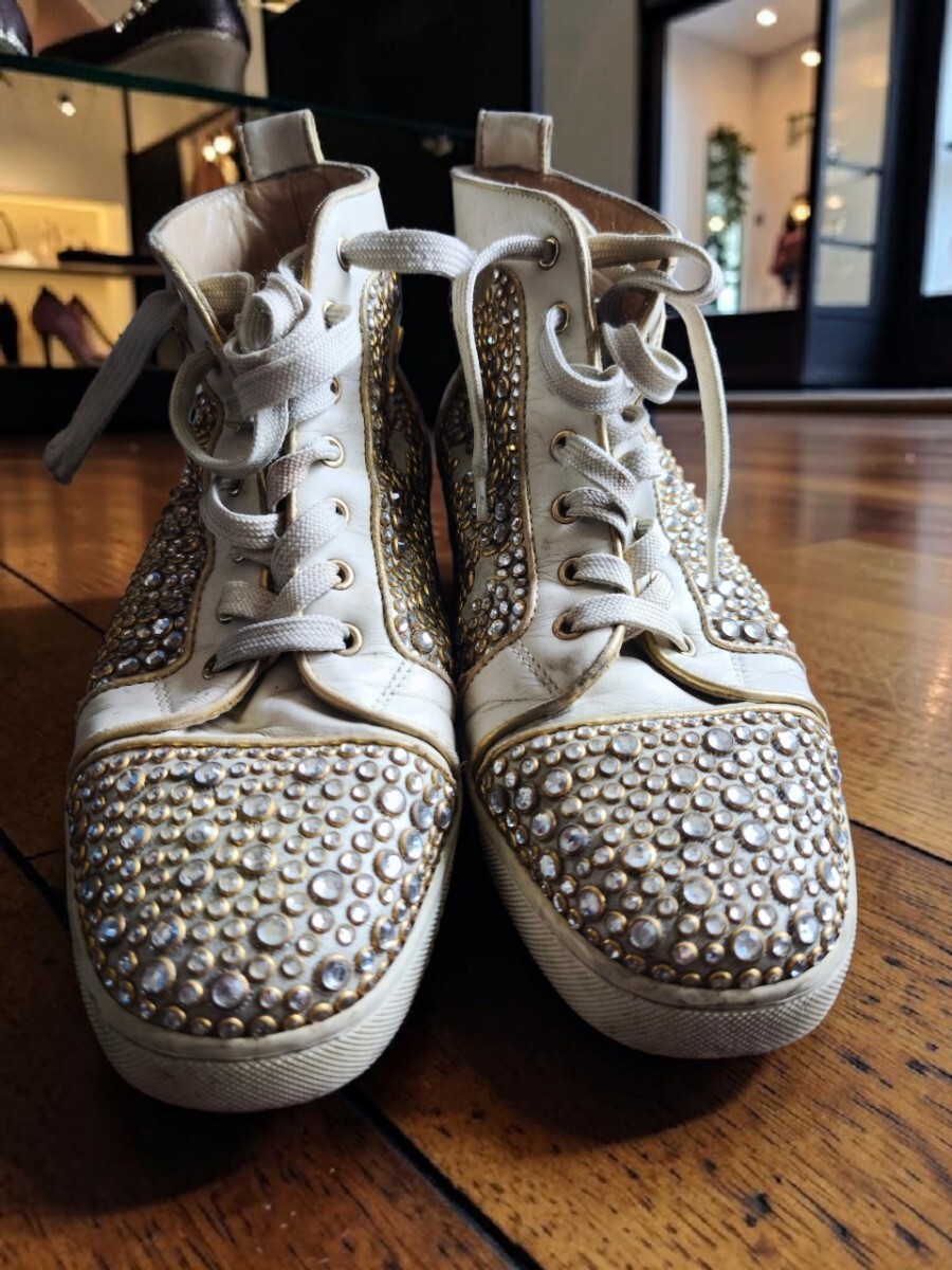 超高級定価40万円 名作Christian Louboutin Louis ハイカットスニーカー スワロフスキースタッズ 拍卖
