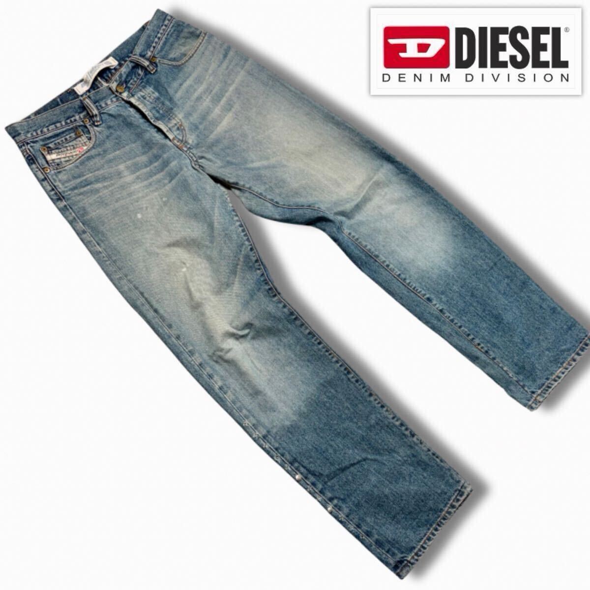 【入手困難/希少XLサイズ】DIESEL ディーゼル デニムパンツ ダメージ加工 ウォッシュ スタッズ インディゴ W34 ボタンフライ ロゴパッチ拍卖