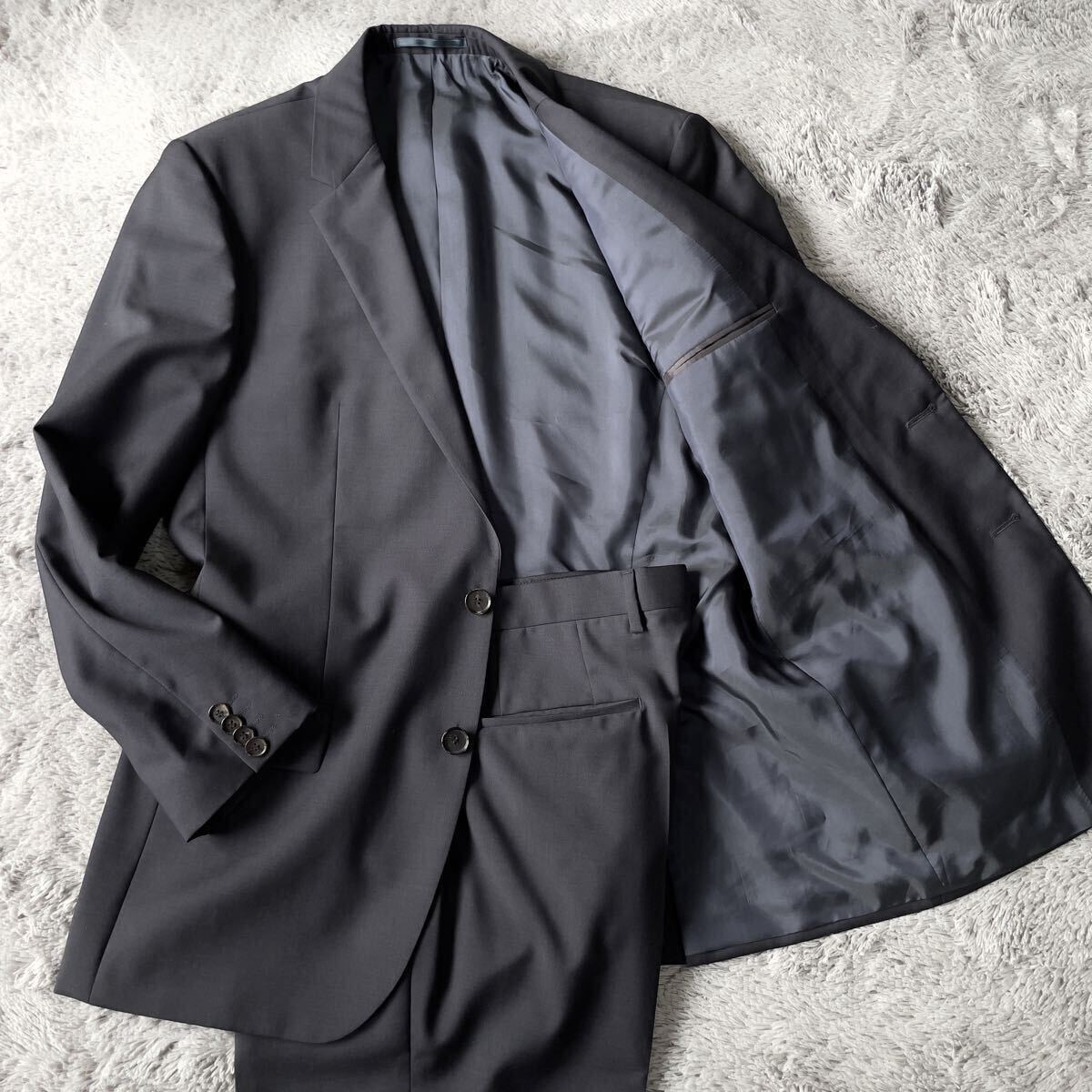 未使用級XL位!HUGO BOSS ヒューゴボス スーツ セットアップ 2B サイドベンツ ウール100% 薄手 ブラック 黒 50拍卖