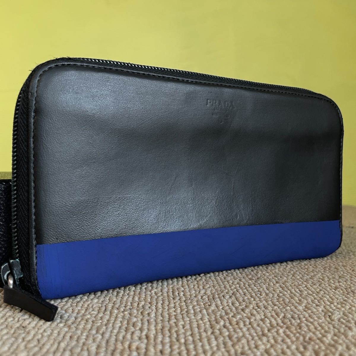 一円 美品 PRADA プラダ ブラック 長財布 ラウンドファスナー ロングウォレット 財布 ウォレット レザー 拍卖