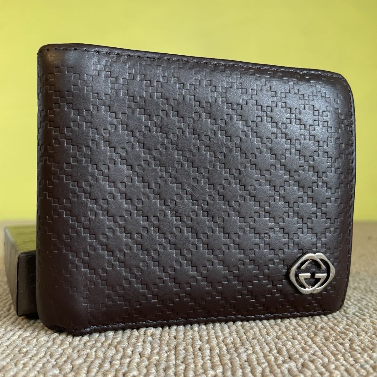 一円 美品 GUCCI グッチ 二つ折り財布 レザー シマ ウォレット コンパクトウォレット 二つ折り 財布 ブラウン拍卖