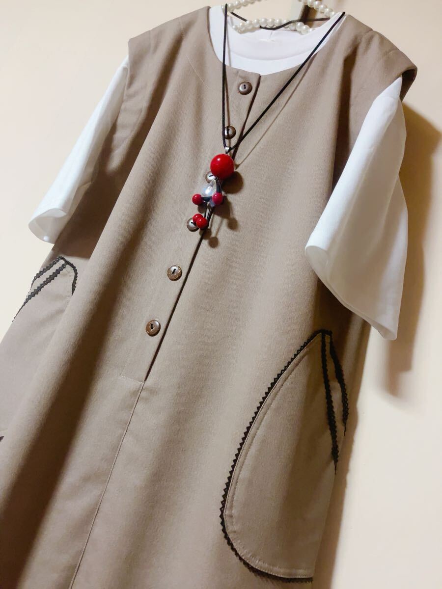 ハンドメイド※ ワンピース※サンドベージュ※前開き※袖なし拍卖