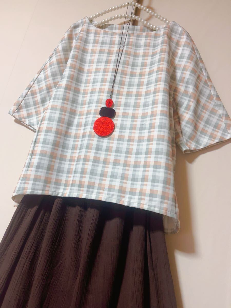 2点セット※ハンドメイド※プルオーバ&スカンツ※チェック※ブラウン拍卖