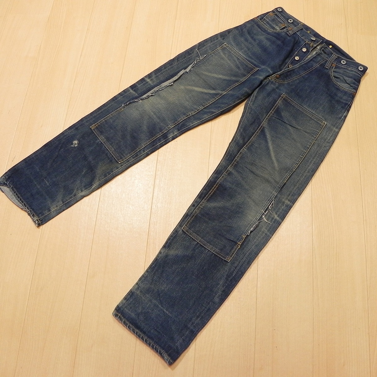 ii620★ 希少 90s EVISU EVIS エヴィス 2509 ダブルニー ジーンズ 30 布パッチ 赤耳 針刺し シンチバック 水牛 初期 デニムパンツ 古着 ★拍卖