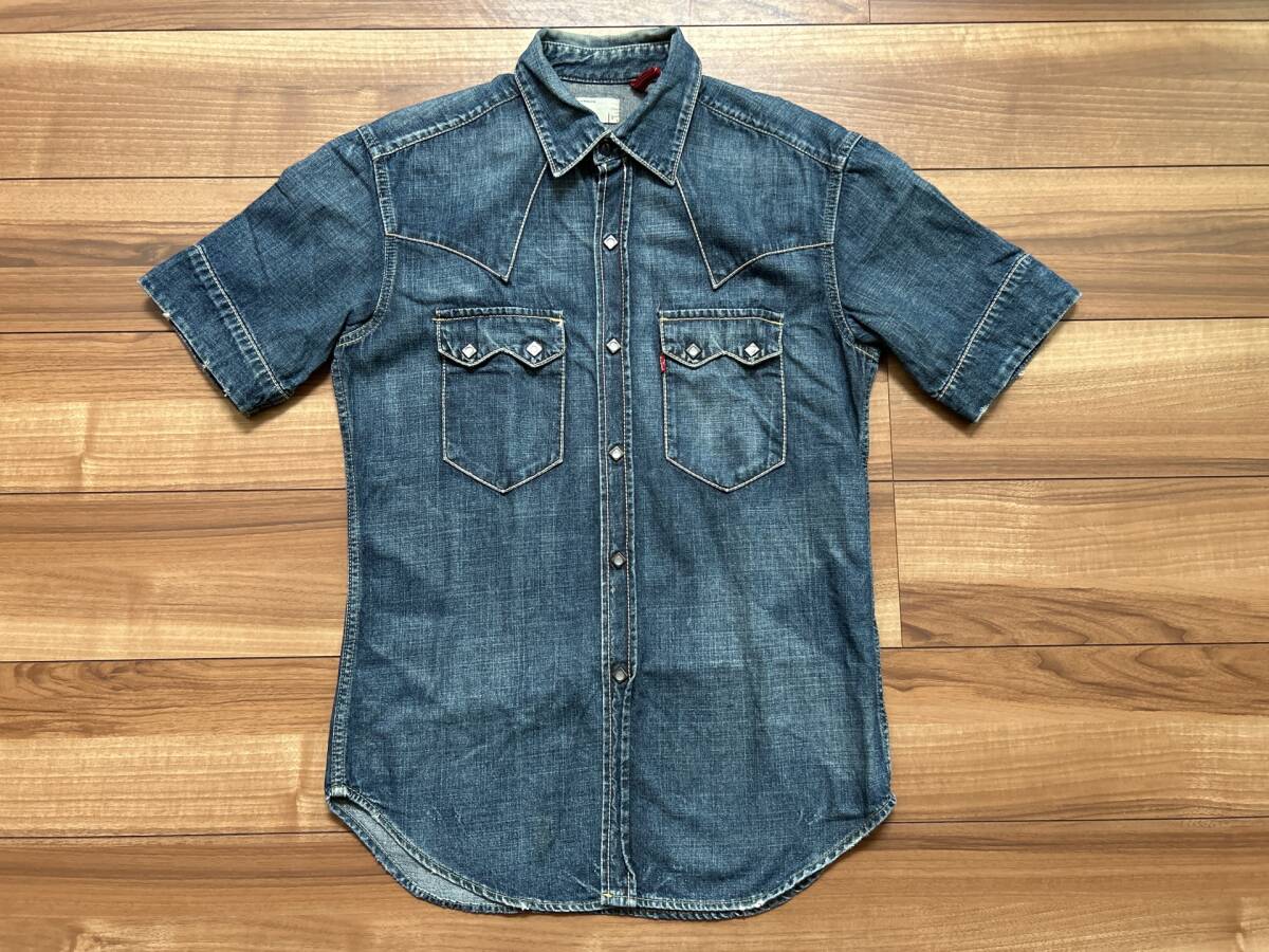 Lサイズ Levi's redloop リーバイス レッドループ 半袖 ウエスタン デニムシャツ 62599-50 ヴィンテージ加工 ダメージ色落ち アメカジ 古着拍卖