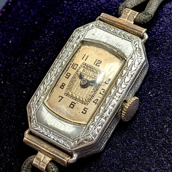 【M】【稼働品】1920年代 Bulova(ブローバ) アールデコ エングレービング 彫金 彫刻 手巻き時計 アメリカ製 アンティーク #774-6拍卖