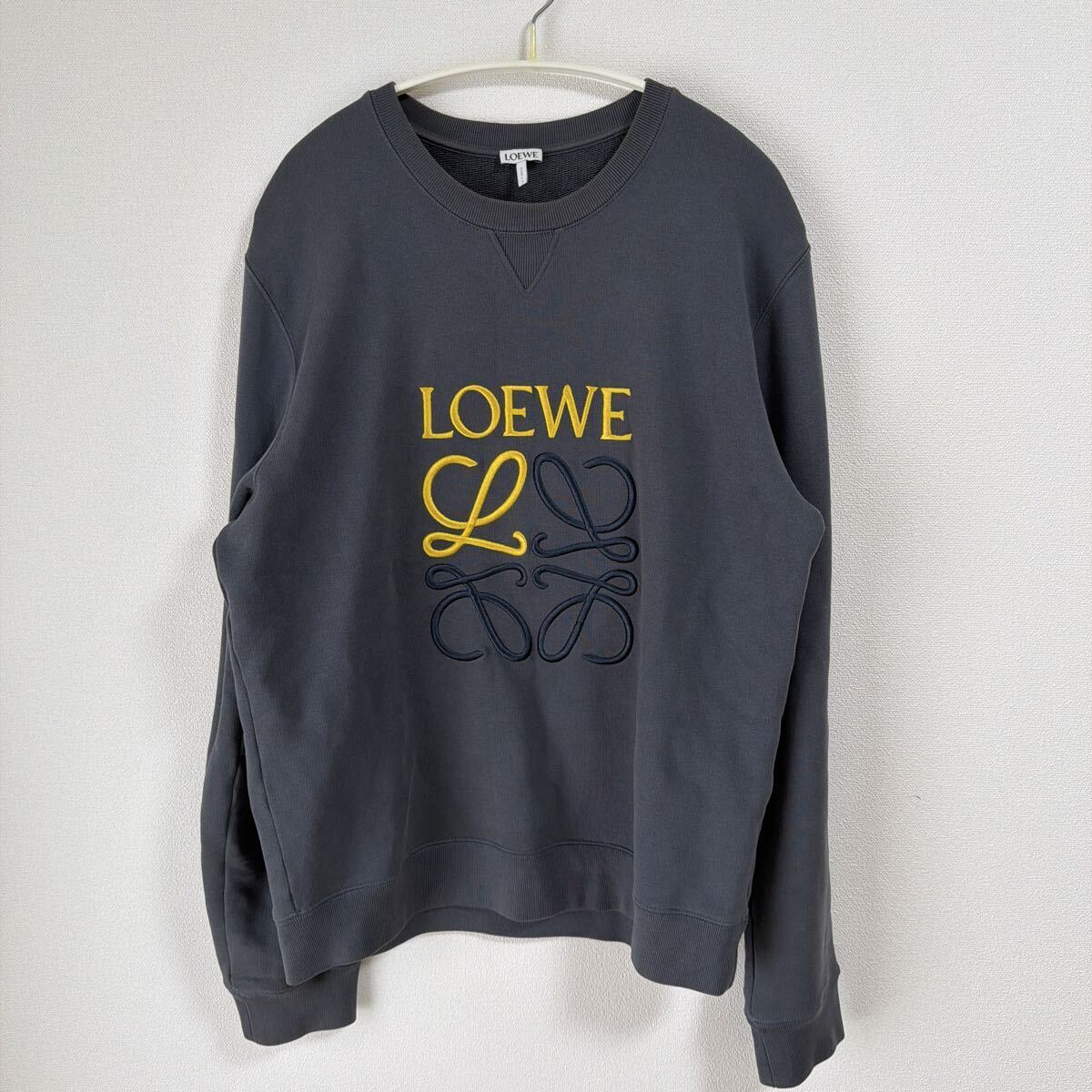 LOEWE ロエベ アナグラム刺 スウェット トレーナー size L ビッグロゴ グレー メンズ拍卖