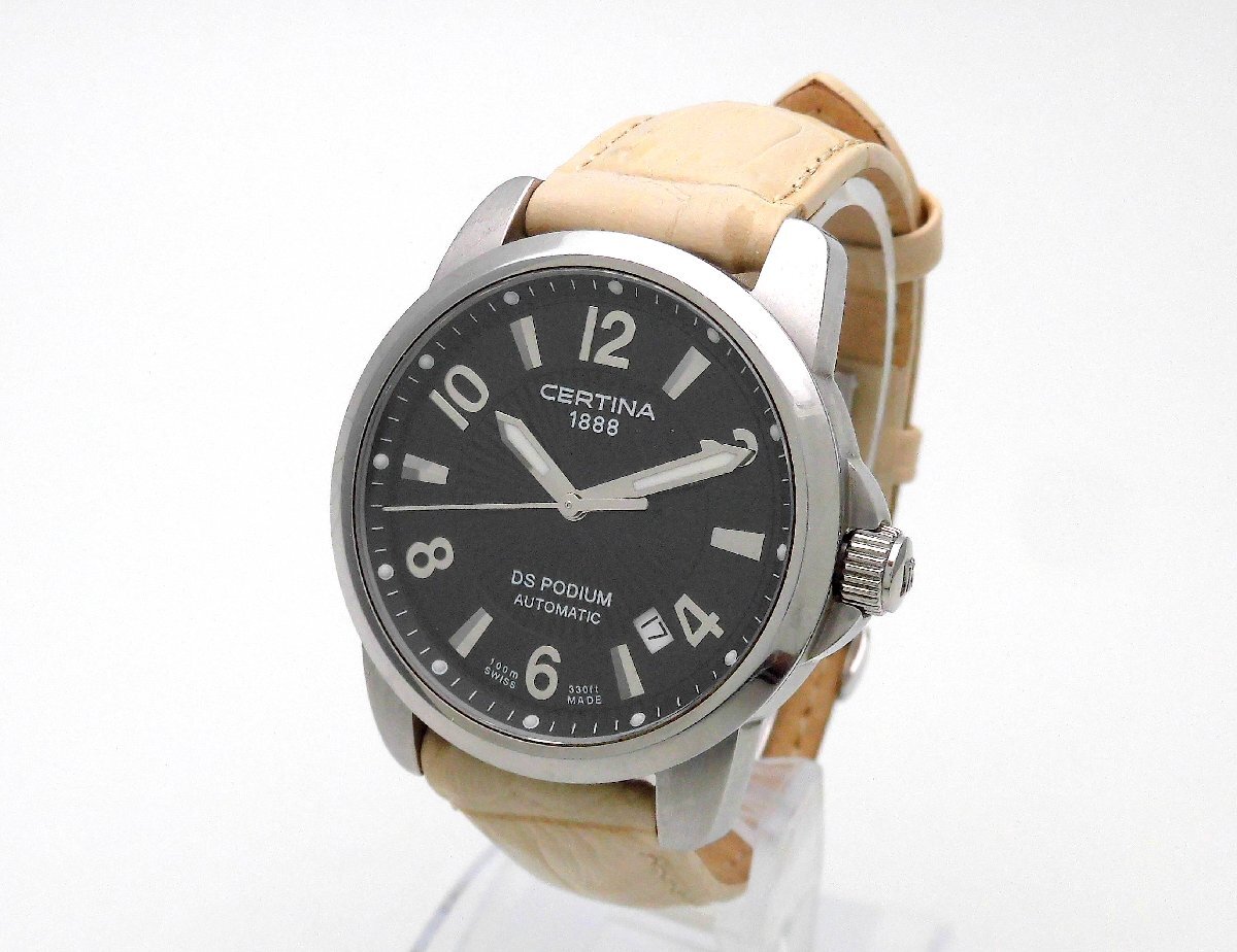 CERTINA DS PODIUM 633.7029/7129A 自動巻 AT デイト 黒文字盤 裏スケ スケルトン 腕時計 メンズウォッチ 動作未確認 サーチナ 1円~ D0514拍卖