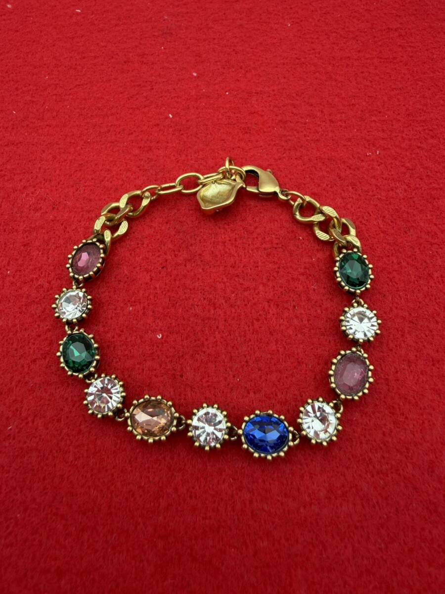 ★GUCCI グッチ マルチカラー ラインストーン ブレスレット ゴールドカラー アクセサリー レディース拍卖