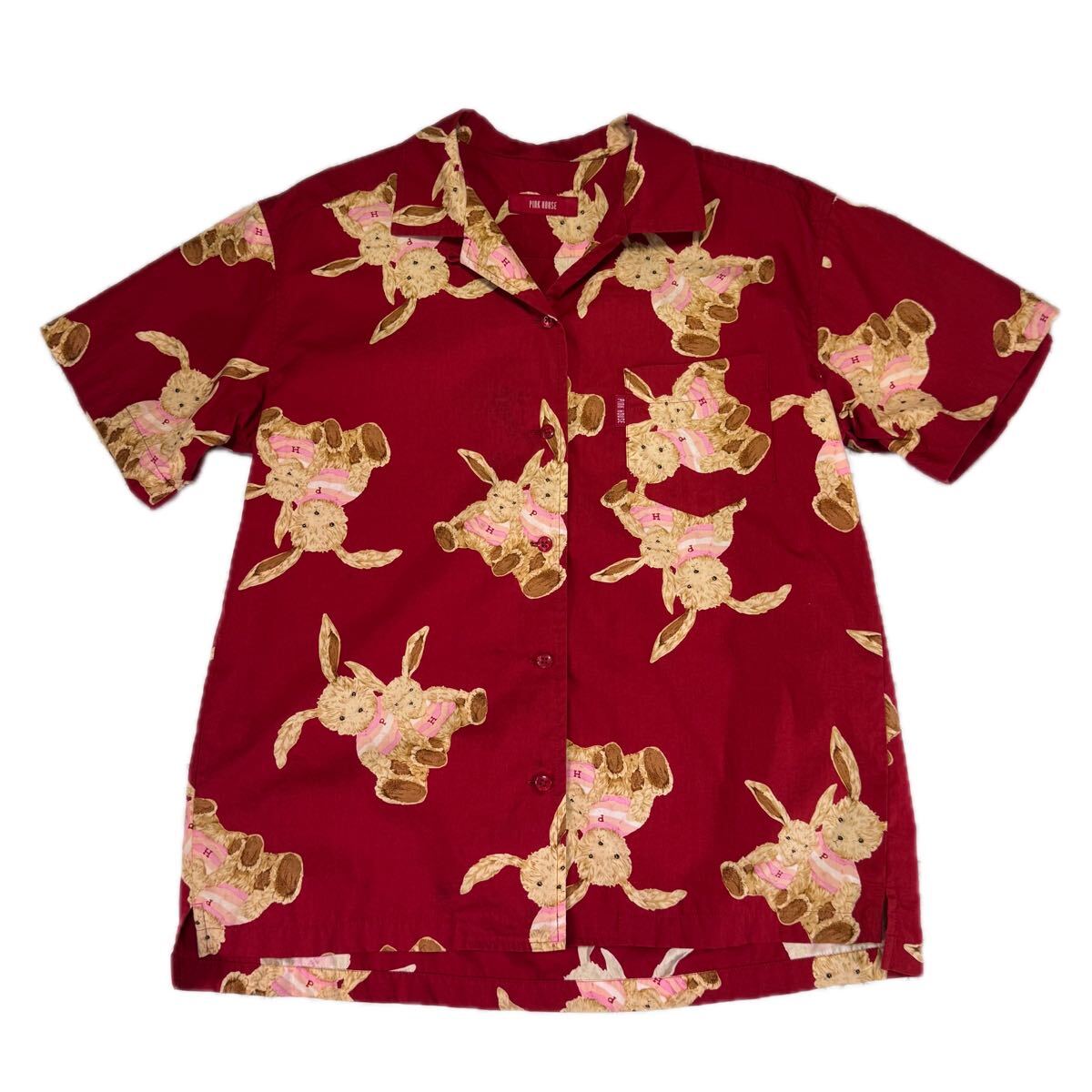 希少【pink house ピンクハウス【商品名】うさぎ 総柄 シャツ 半袖シャツ /柄シャツ アロハシャツ拍卖