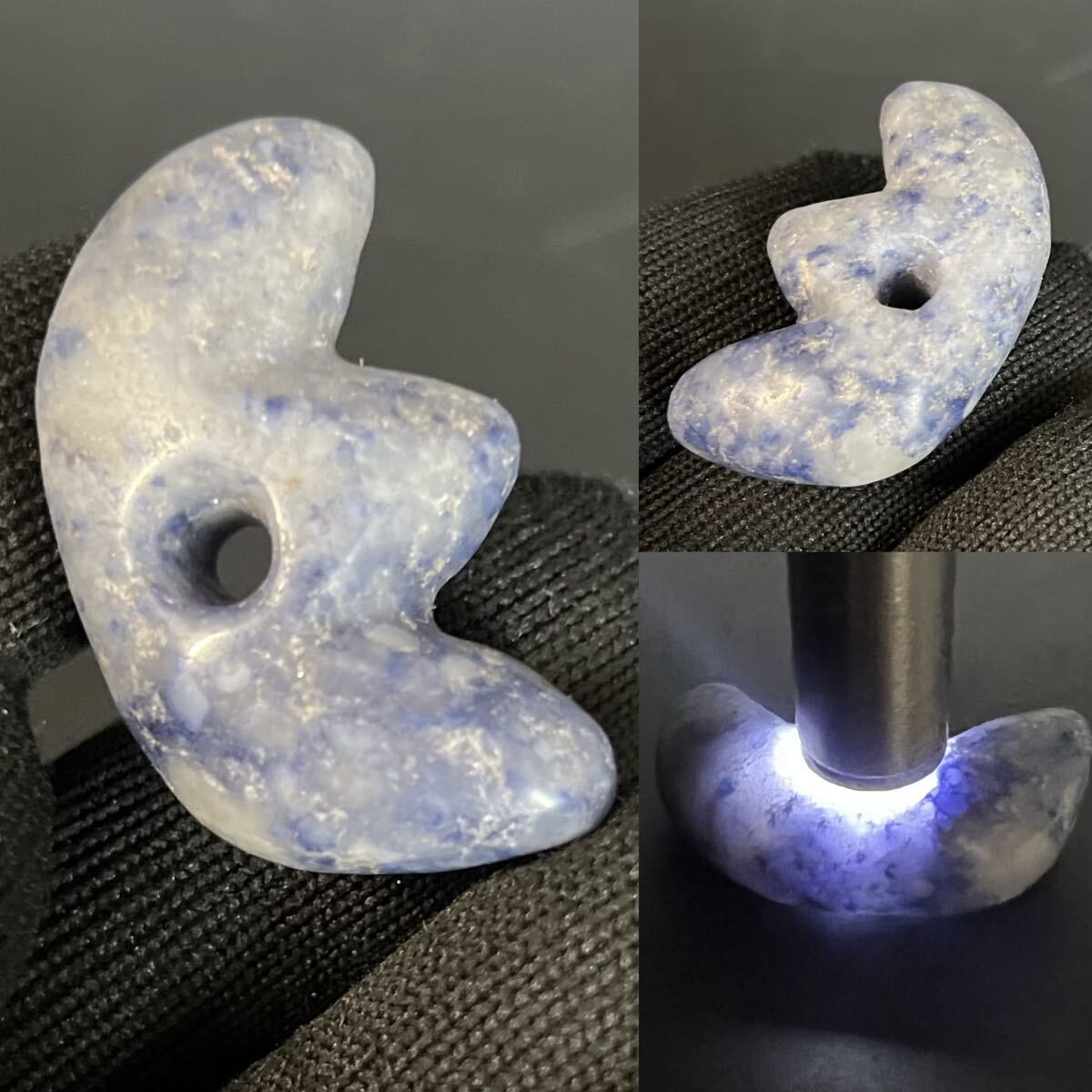 ■古墳期伝承 貴重種 青翡翠製 入りコン沢石目 お天気勾玉 4.0cm■装身具 祭祀具 大珠 縄文 弥生 大和王権 古美術拍卖