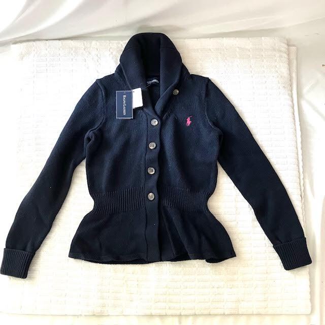 A19 RALPH LAUREN ラルフローレン ペプラムショールカラー ニットカーディガン 130㎝拍卖