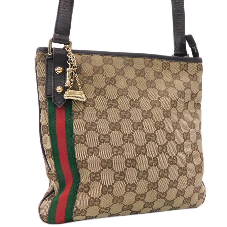 1円■美品 グッチ ショルダーバッグ 144388 ブラウン系 キャンバス×レザー GGキャンバス GUCCI ■E.Bgu.aT-12拍卖