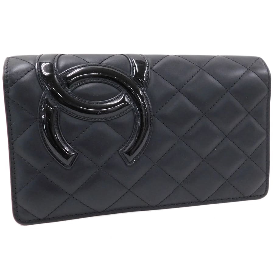 1円■シャネル 長財布 A26717 ブラック×ピンク系 レザー×エナメル カンボス キルティング CHANEL ■E.Cir.tI-12拍卖