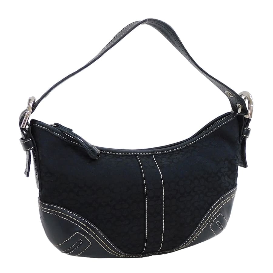 1円■極美品 コーチ ハンドバッグ ミニシグネチャー 2154 ブラック系 キャンバス×レザー 女性用 COACH ■E.Bum.jR-08拍卖