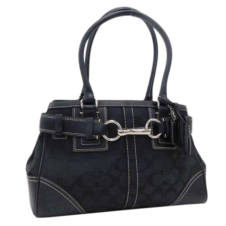 1円■極美品 コーチ ハンドバッグ 10245 ブラック系 キャンバス×レザー シグネチャー ハンプトンズ COACH ■E.Brr.tl-11拍卖