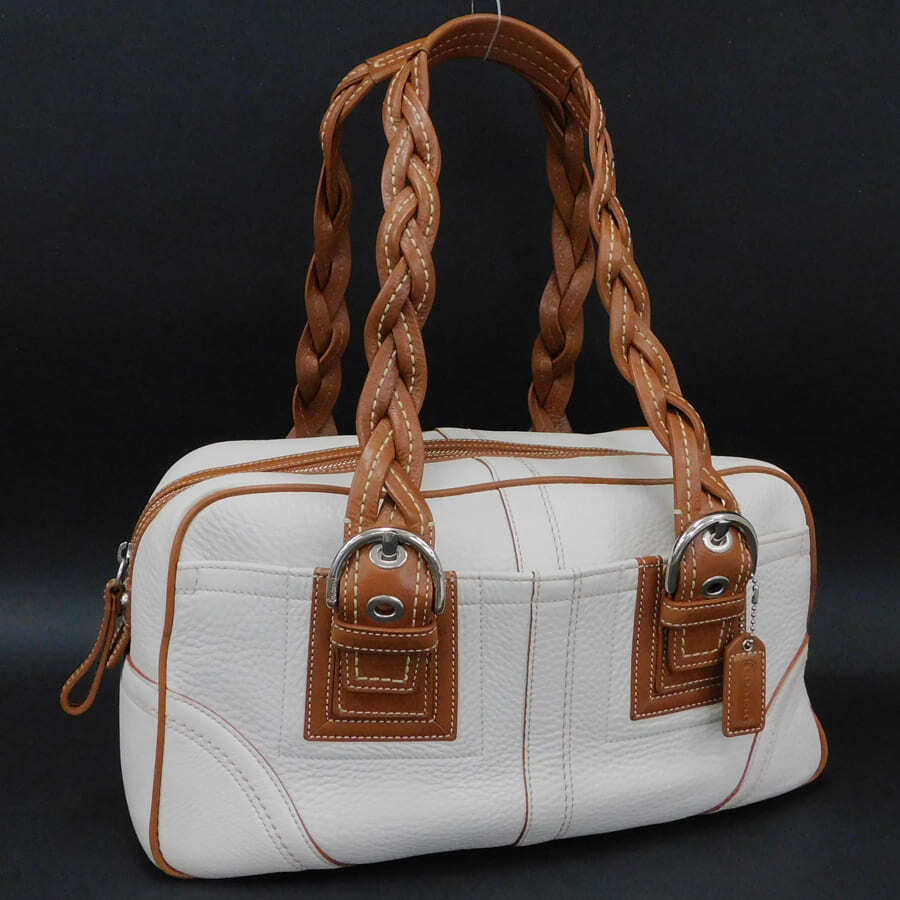 1円■極美品 コーチ ハンドバッグ F11413 ブラウン×ホワイト系 レザー ソーホー COACH ■E.Bep.Ps-10拍卖