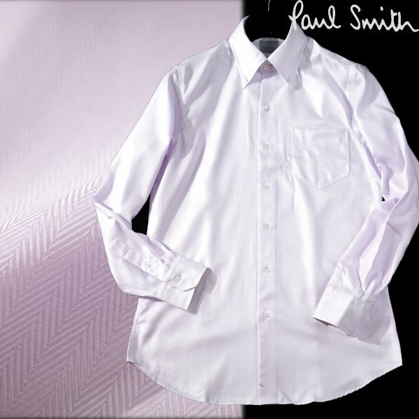 未使用1円~★定価1.7万 ポールスミス Paul Smith 長袖 袖裏ストライプ クラシックヘリンボーン ボタンダウン ドレスシャツ M ◆4303◆拍卖