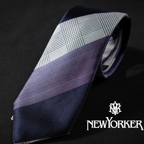 新品1円~★定価1.1万 NEWYORKER ニューヨーカー 日本製 シルク絹100%ネクタイ ストライプ 織柄 パープル 正規店本物◆4348◆拍卖