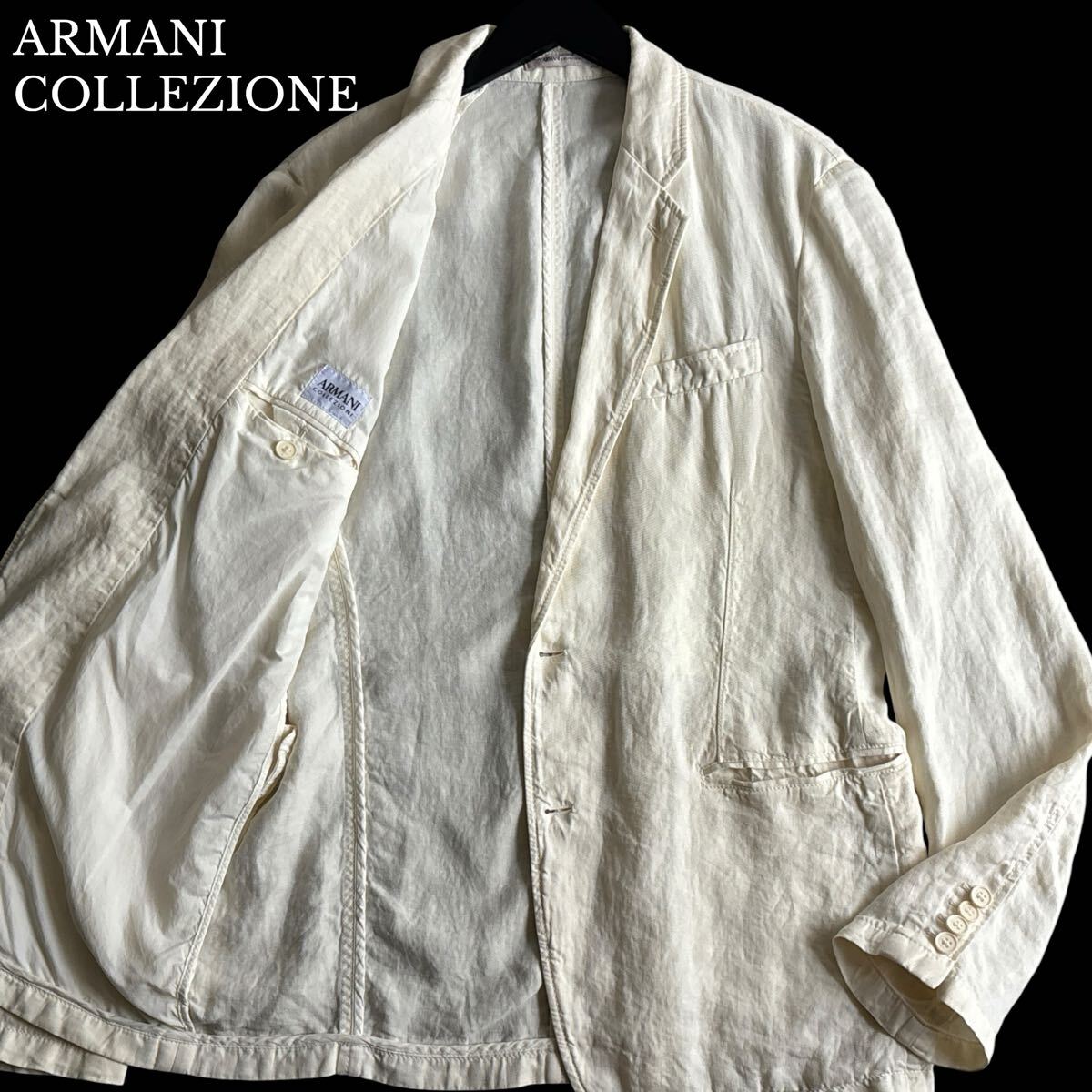 【XL】ARMANI COLLEZIONI アルマーニ コレッツォーニ 麻 リネン 100% テーラードジャケット アイボリー 大きいサイズ 最高級 2B拍卖