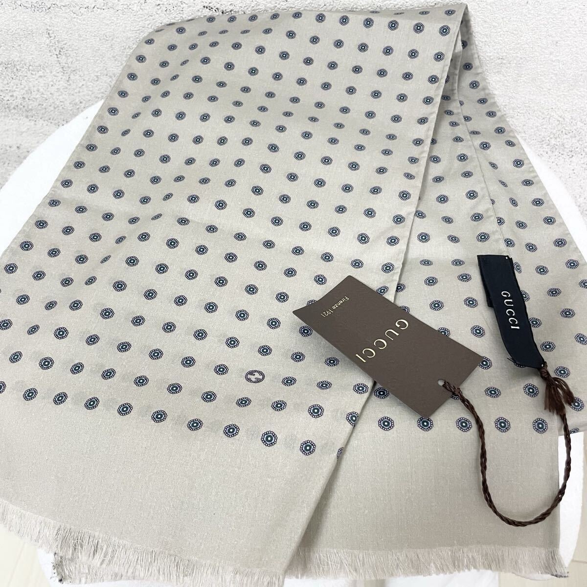 【美品★贅沢品の極み】GUCCI グッチ ストール スカーフ コットン インターロッキング GG ロゴ 総柄 オレンジ ブルー グレー 拍卖