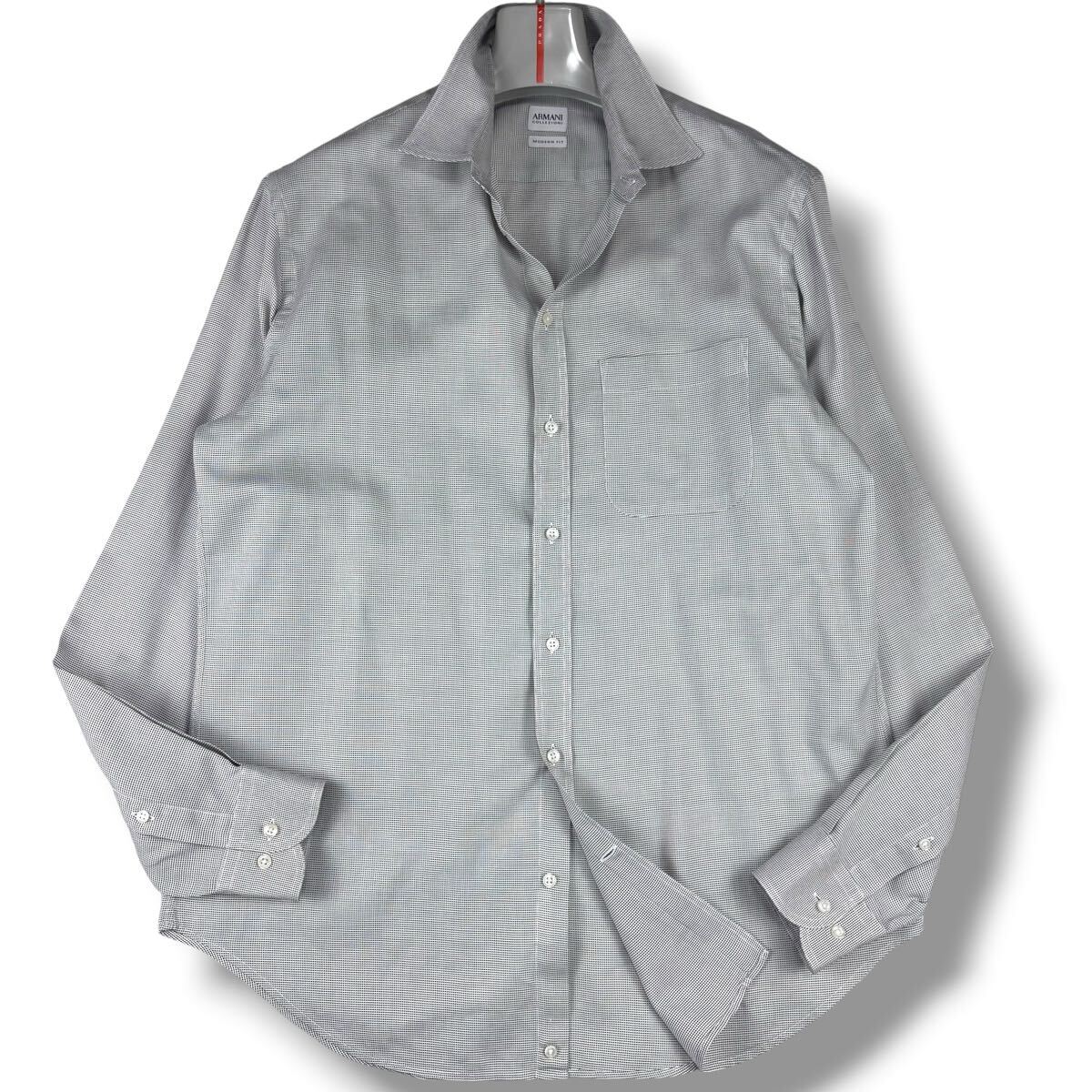 1円 美品 XL.LL~XXL.2XL アルマーニコレッツォーニ ARMANI COLLEZIONI MODERN FIT 長袖シャツ 羽織り ピンチェック メンズ グレー 42拍卖
