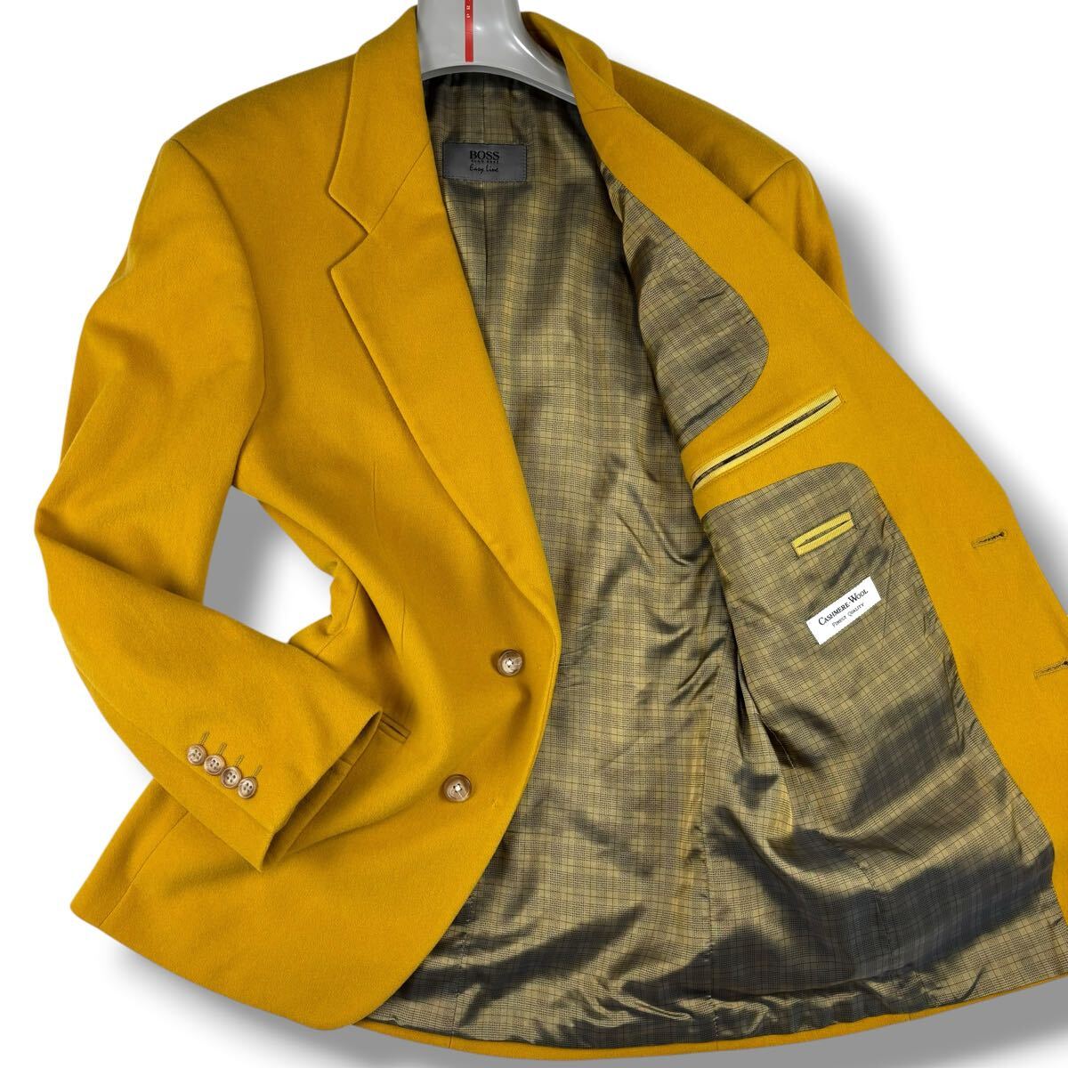 1円 美品 M~L ヒューゴボス HUGO BOSS Easy Line テーラードジャケット 2B カシミヤ混 裏地チェック イタリア製メンズ46マスタードイエロー拍卖